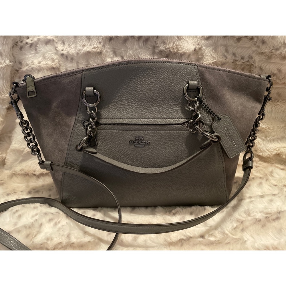 Coach Medium Leather Chain Satchel Handbag Grey